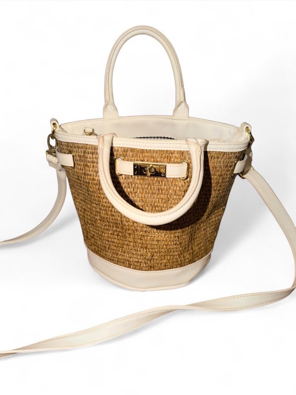 Bueno white Trim Straw Bucket Bag - Women Bags